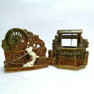 Mccoy Pottery Scotty Dog And Cat Spinning Wheel And Wishing Well