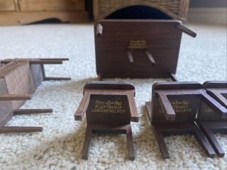 Strombecker Doll House Walnut Dining Room Table and 3 Chairs And Credenza 2