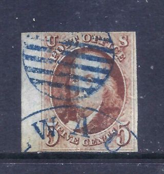 Us Stamps - 1 - - 5 Cent Franklin 1847 Issue - Cv $390 - Blue Cancel