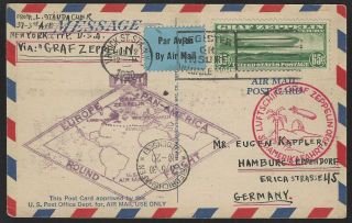 Us C13 65c On Flown Graf Zeppelin Card Ny To Friedrichshafen 6 - 2 - 1930 Scarce