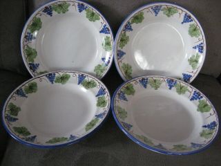 Cer Giovanni Vietri 4 Pasta Soup Bowls 9 1/4 " Italy Hand Painted Grapes Leaves