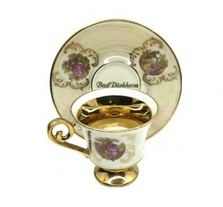 Alka Kunst Bavaria Germany Porcelain Tea Cup & Saucer White Gold Victorian Scene