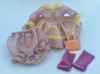 Vtg Purple Lilac Tagged Cosmopolitan Ginger Doll Outfit Dress Panty Socks Purse