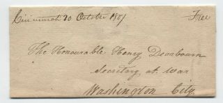 1807 Cincinnati Ohio Manuscript Stampless To Henry Dearborn [5808.  1]
