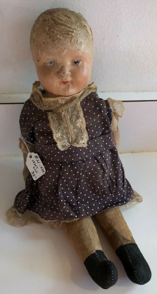 Antique Vintage Unmarked Composition Head Limbs Stuffed Body Girl Doll 13” 1930