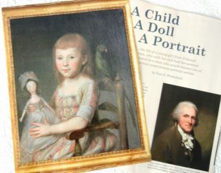 9p History Article - Antique Charles Peale Child & Queen Anne Wood Doll Portrait