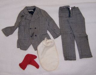 Vintage Mattel Ken Doll Black Checked Jacket Pants Dickey Red Socks Has Tag