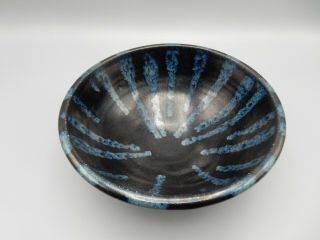Handmade Signed Ceramic Art Pottery Clay Blue Black Bowl 7 " X 3 "