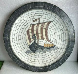 Mcm 13 " Heide Mosaic Denmark Shallow Bowl Viking Ship Design Signed