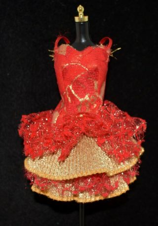 Vintage Barbie Fancy Red And Gold Party Prom Dress