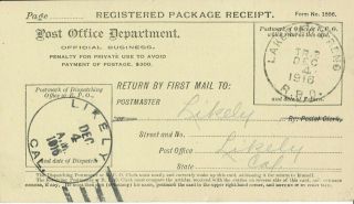 Oregon/nevada Vf 1916 Lakeview & Reno Rpo (975 - G - 2,  Rarity Iv) On Registry Card