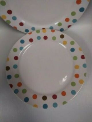 Set Of 4 Pier 1 Confetti Dinner Plates 11” Polka Dot Rims Colorful Fun
