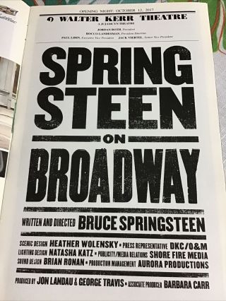 SPRINGSTEEN ON BROADWAY Playbill OPENING NIGHT Bruce Springsteen 2017 2