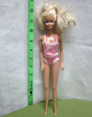 Barbie Blonde Doll In 2 - Piece Lingerie 1990s Pink Satin Sleepwear Toy