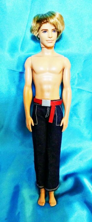 Ken Fashionistas Doll Shabby Blonde Rooted Hair Bare - Chested Blue Pants