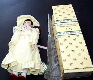 July Porcelain Doll Russ Months To Remember 8 - 1/2 " Style No.  1591 Brunette W/box
