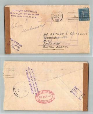 York To Sarawak,  British Borneo Censored Returned Prexie 1940 - Dead Letter