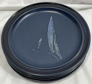 (4) Noritake Primastone Spinnaker 8304 Salad Plate (s) 8” Sailboat