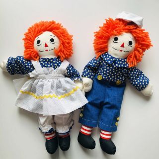 Vintage Set Of Handmade Raggedy Ann And Andy Dolls Collectible In Euc