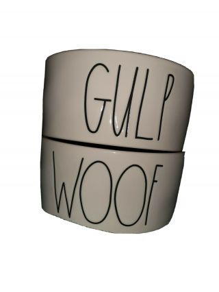 Rae Dunn Woof/gulp Dog Bowl Set -