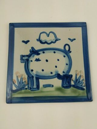 M.  A.  Hadley Stoneware Pottery Hand Painted Pig 6 " Square Tile