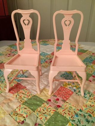 2 Vintage Barbie Sweet Roses Dining Room Chairs Hearts On The Back