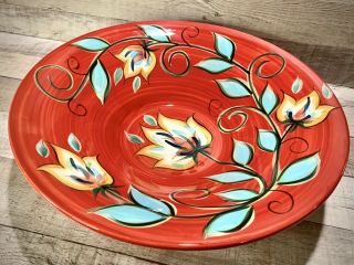 Southern Living At Home Floral Hand Painted Gail Pittman Large Serving Bowl 15.  5