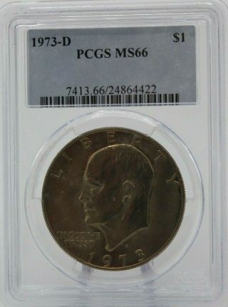 1973 D $1 Ike Ngc Ms66 Pcgs Ms66 Ranks 71 " 100 Greatest U.  S.  Modern Coins "