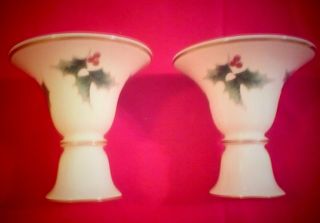 Mikasa Christmas Holly Candle Holders Set Of 2 Trimmed In Gold,  4 Inches Tall