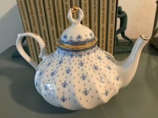 Porcelain Quinta Nova Portugal Blue Fleur De Lis Teapot