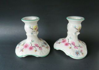 Old Foley James Kent Chinese Rose Low Candlesticks Holders