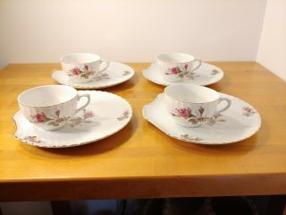 Vintage (set Of 4) Tea Cups And Snack Plates Made In Japan Shell Shape Gold Trim