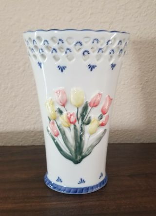Hand Painted Delftware Holland Royal Twickel Vase - Ter Steege - Tulip Design