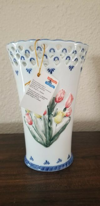 Hand Painted Delftware Holland Royal Twickel Vase - Ter Steege - Tulip Design 2