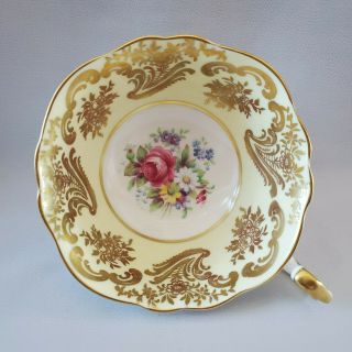 Paragon Tea Cup Only Floral Center Gold Scroll On Yellow England