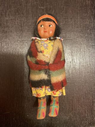 Vintage Skookum Bully Good Indian Doll 6 - 1/2 " Doll Native American Girl