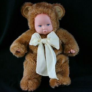 Vintage Anne Geddes Plush Baby Doll In Bear Outfit 14 " Soft Toy