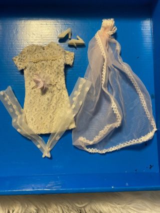 Vintage Barbie Clone Shillman White & Silver Wedding Dress,  Stockings,  Vail,  Shoe