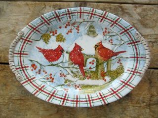 Susan Winget Cracker Barrel Snowy Cardinal Christmas Platter - 17 "