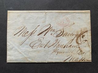 1846 Ny Stampless Letter Fancy Red Oval " Steamer Oregon " Ship E.  Wareham Ma