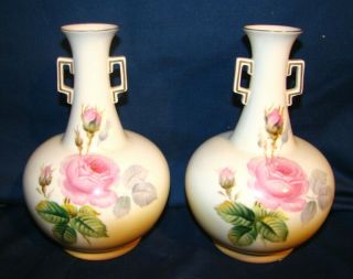 Vintage Noritake Vases W/ Hand Painted Pink Roses
