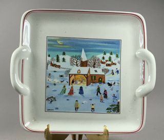 Villeroy & Boch Naif Christmas Square Handled Cake Plate Platter 9 1/8 " L