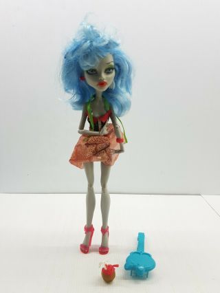 Ghoulia Yelps Monster High Doll 2008 Skull Shores Drink Brush Shoes Blue Hair