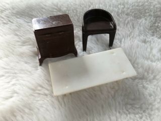 Mod Mcm Brown Chair Coffee Table Set Vintage Miniature Dollhouse Furniture