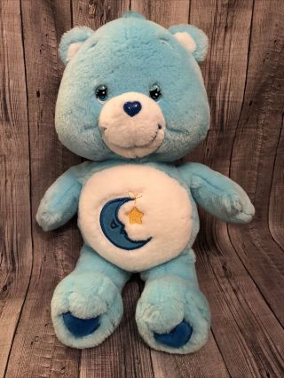 2002 Care Bear Blue Plush Pillow Bedtime Stuffed Bear Moon Star By Play Along B1