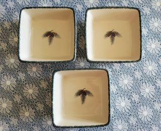 Home And Garden Party " Northwoods " Pinecone Snack Set 3 Piece Square Bowls