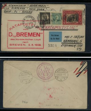 Us Catapult Mail Cover,  To Germany Markings 1929 Kl0728