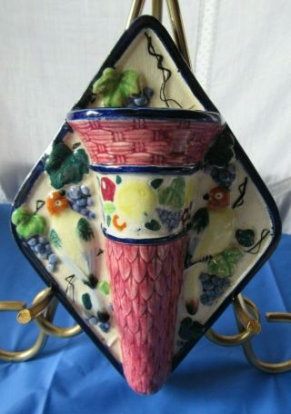 Vintage Love Bird Flower Majolica Pottery Wall Pocket Planter Made In Japan Vase