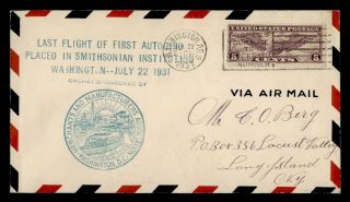 Dr Who 1931 Washington Dc Last Flight Of 1st Autogiro Cachet Airmail F76179