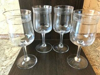 Lenox Moonspun Crystal,  Four Wine Glasses,  Platinum Trim,  6 1/4 "